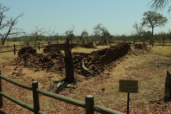 The Albasini trading post ruins within their fenced enclosure at Phabeni Gate